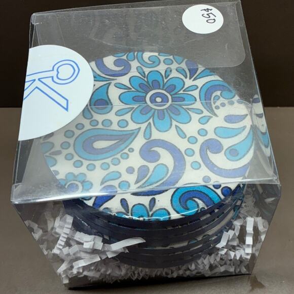 Kee Concept and Design Coasters New Set of 6 Round Blue Paisley Floral Motif - Picture 3 of 3